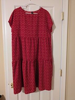 Red Heart-Print Tiered Dress